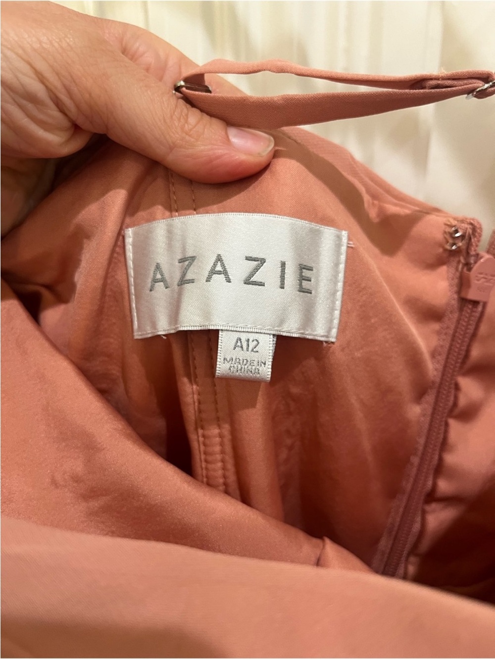 NWT Azazie Eren dress in champagne rose. size 12. - Picture 6 of 6